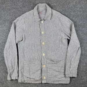 Alex Crane Linen Kite Jacket Mens S Black White Striped Chore Coat Button Up